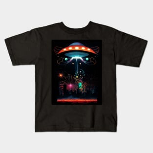Flying Saucer Over The City UFOs Kids T-Shirt